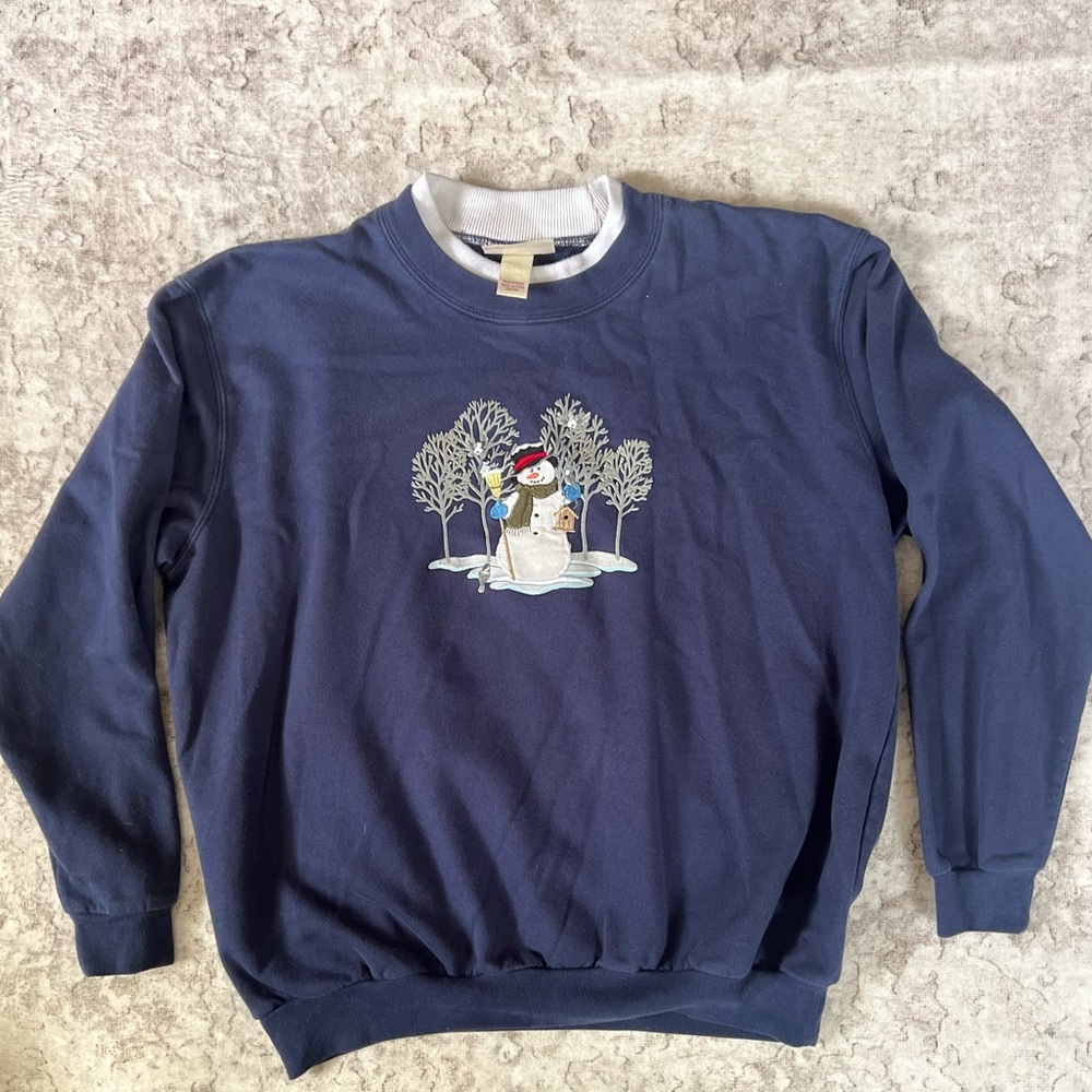 Vintage Blue Snowman Embroidered Crewneck